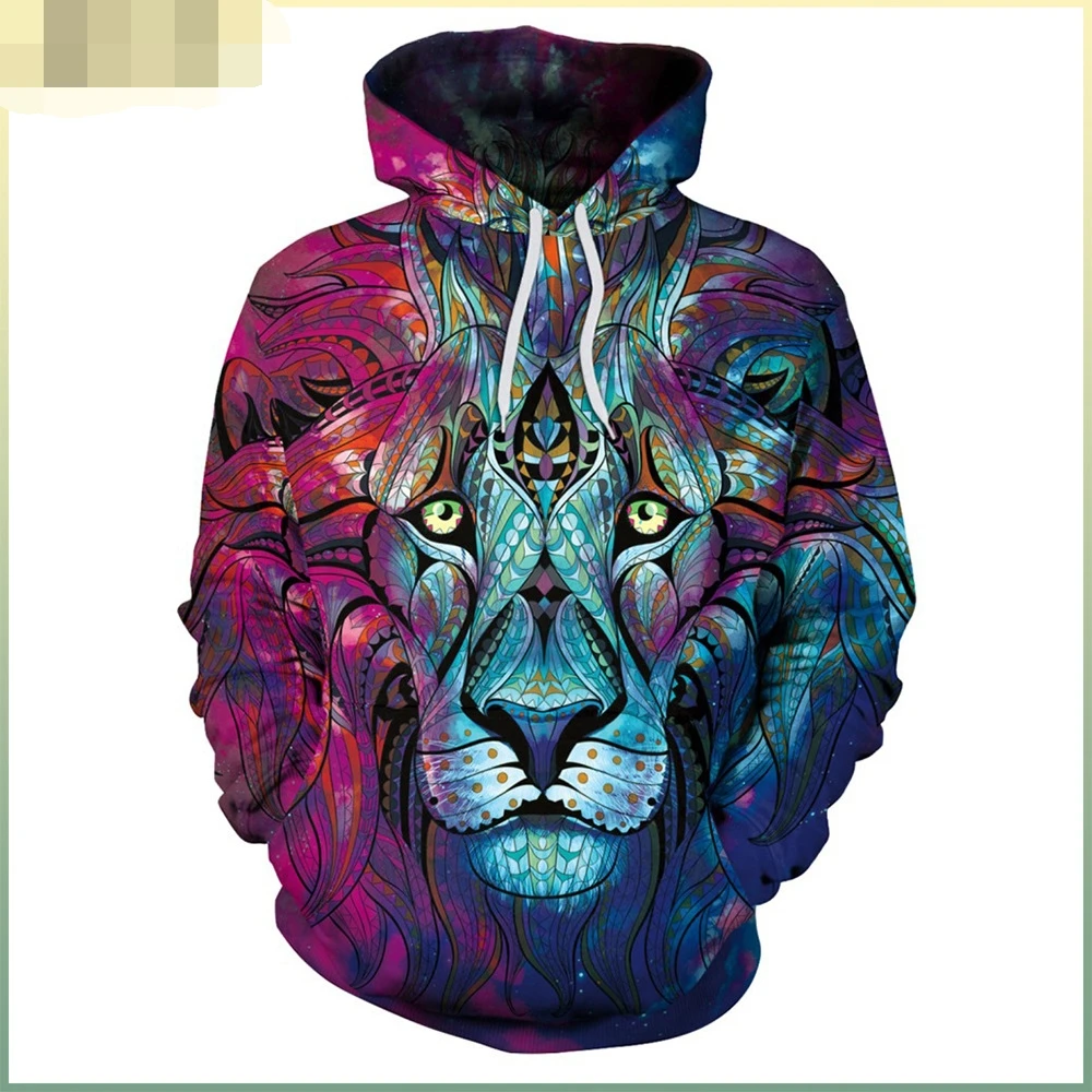 

New Line Lion Head Digital Print Loose Hooded Sweater B101-139 traf