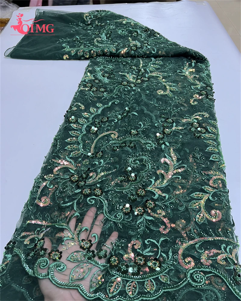 

OIMG 2023 Luxury French Tulle Net Lace with Sequins and Beads African Nigerian Embroidered Lace Fabric Lace Fabric for Sewing