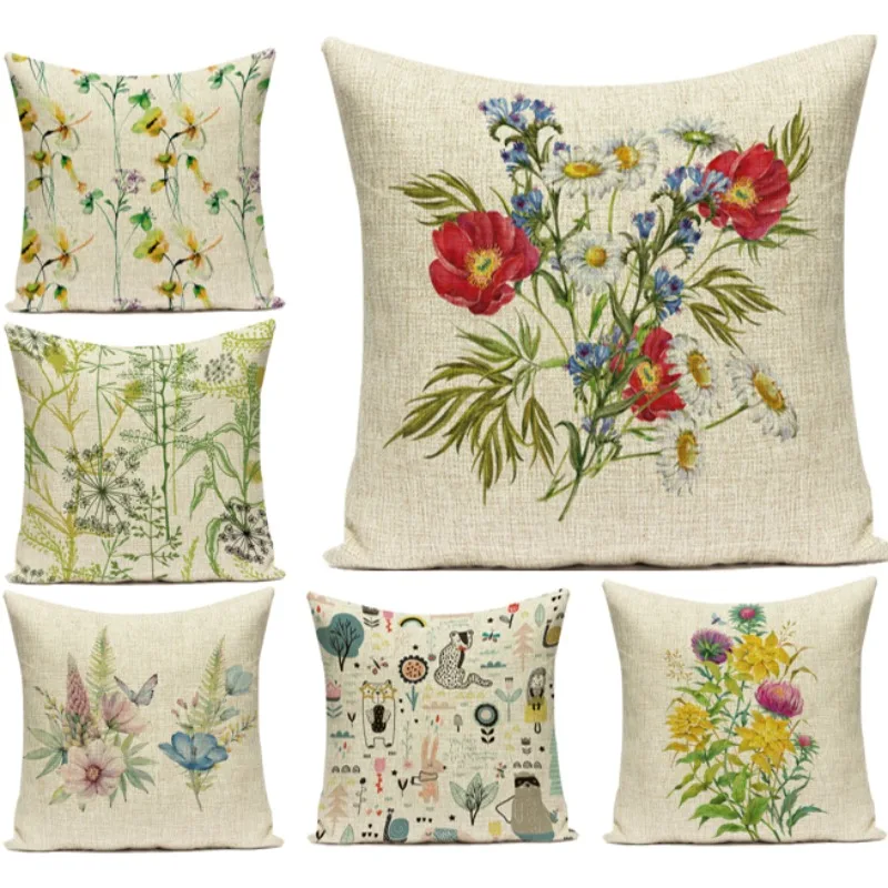 

Retro Pastoral Cushion Cover Floral Decoration Sofa Home 45x45cm Painting Pillowcase Vintage Plant Pillow Cover Printing G814