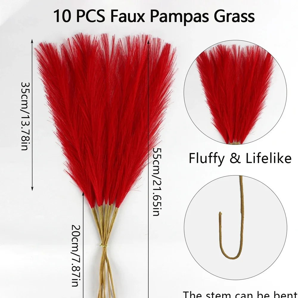 Set of 10 Artificial Pampas Grass Stems for Elegant Floral Arrangements and Home Decor