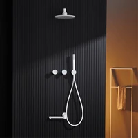 ระบบฝักบัวแบบติดผนังสีดำด้าน ทองเหลือง 3 ฟังก์ชั่น สไตล์มินิมอล น้ำร้อนน้ำเย็น ก๊อกน้ำอ่างอาบน้ำในห้องน้ำ 3