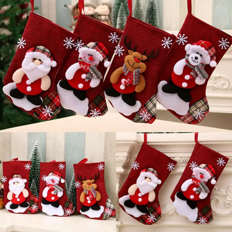 New Christmas Gift Stockings Santa Elk Fabric Gift Socks Christmas Lovely Bag for Children Fireplace Tree Decoration christmas stockings