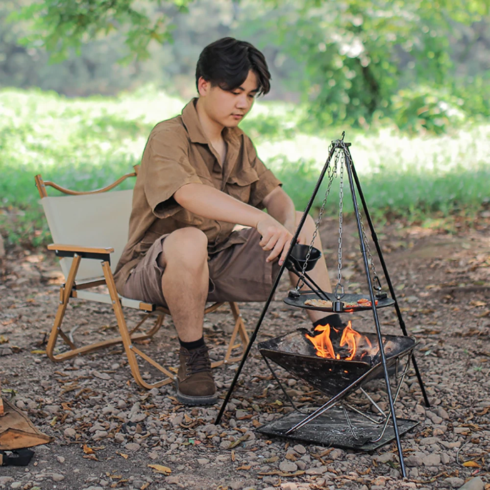 Triangular BBQ Bracket – Portable Detachable Grill & Pot Rack with Chain 3