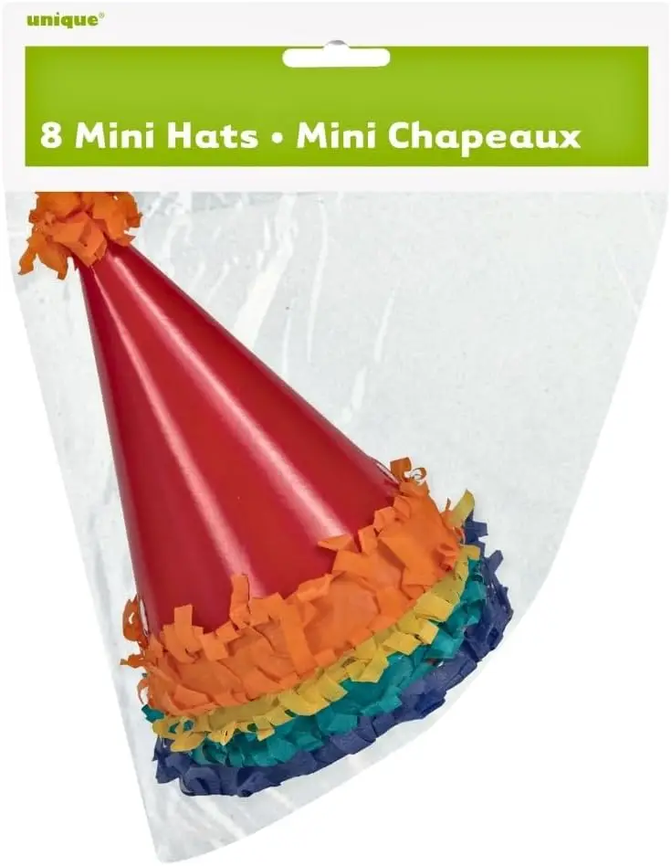 Vibrant Pom Pom Mini Party Hats (Pack of 8) - 4.25" - Multicolor Paper Cones - Perfect for Kids' Birthdays, New Year & Themed
