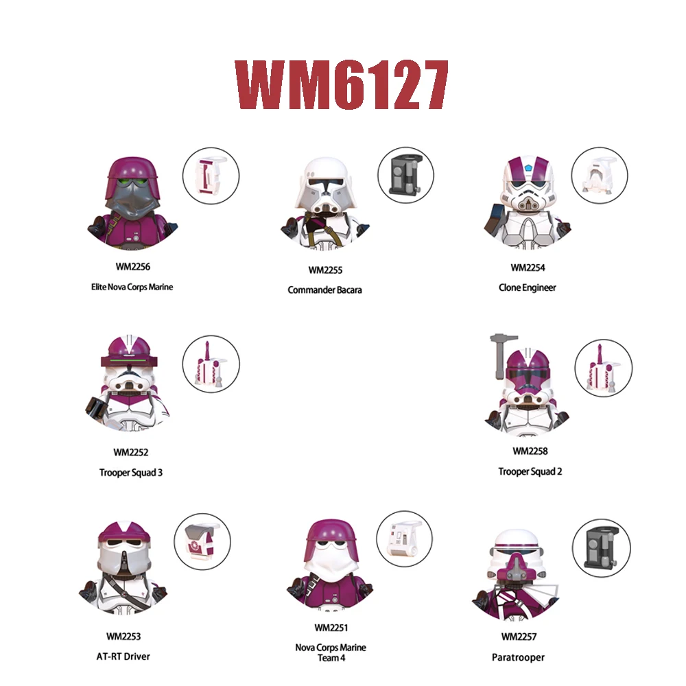 Конструктор WM6127 Commander Bacara, Элитная фигурка нового корпуса морской пехоты, строительные блоки, детали для водителя, 3 солдатика, отряд 2, фигурки, игрушки