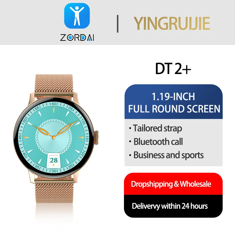 

Zordai DT2+ Classic Women Smart Watch Round Relojes Inteligentes Heart Rate Oxygen Monitoring Sports smartwatch Wrist BT Call