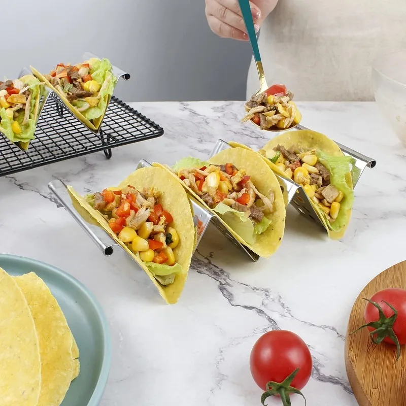 

Stainless Steel Taco Holders Premium Food Hard Stand Holds Stands 2 or 3 s Each Tray Rack Mexican