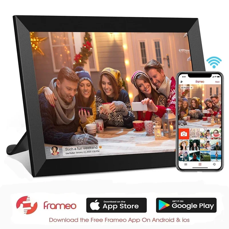 

FRAMEO 10.1 Inch Smart WiFi Digital Photo Frame 1280x800 IPS LCD Touch Screen Built in 32GB Picture Frame Alarm Clock for Gift