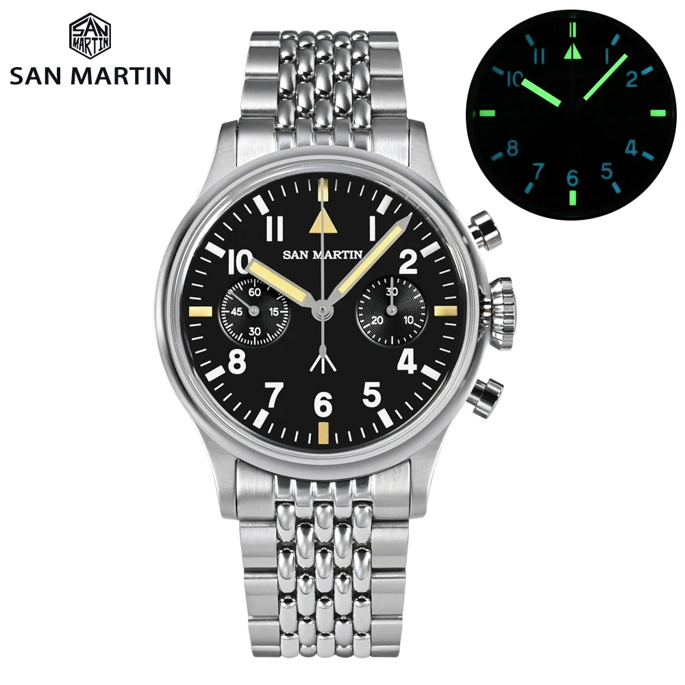 Orologio Cronografo Pilota San Martin 38.5Mm Quadrante St1901 Orologio Meccanico Manuale Da Uomo Orologio Militare Luminoso Zaffiro Semplice Di Lusso