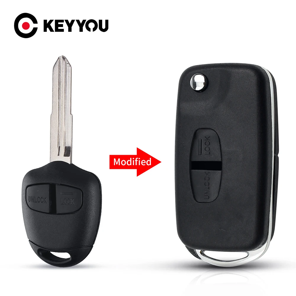KEYYOU Remote Modified Flip Key Case For Mitsubishi Pajero Sport Outlander Grandis LANCER-EX ASX 2 Buttons Car Fob Key Shell