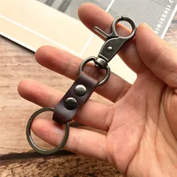 Vintage Genuine Leather Keychain Accessory - Elegant Cowhide Key Holder & Key Ring Gift (Brown)