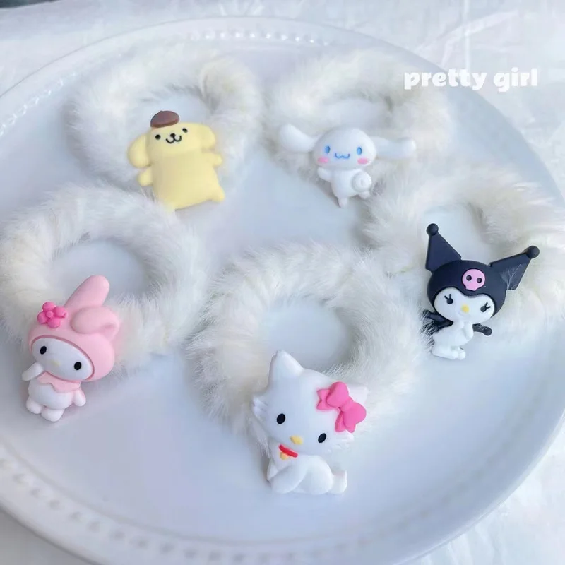 

Sanrio Hello Kitty Plush Scrunchie Hair Rope Kawaii Kuromi Cinnamoroll My Melody Dolls Anime Figure Kids Gifts