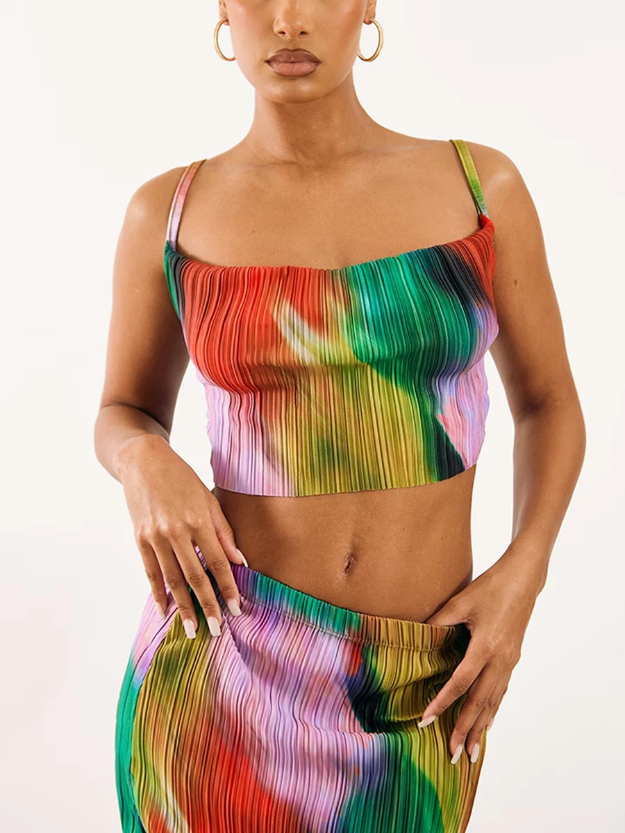 

Women s Y2k Tie-dye 2 Piece Outfits Sexy Cami Crop Top Bodycon Maxi Skirts Sets Streetwear