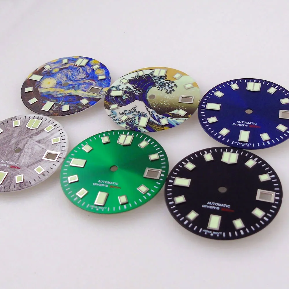 29mm Black & Green Dial with Blue Accents and Luminous Marks