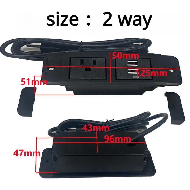 Table Hidden power Sockets EU/UK/US/AU 3 Outlet 2 USB Embedded Power Bedside Table Row Office Desktop 10A 110V 220V Black Socket 5