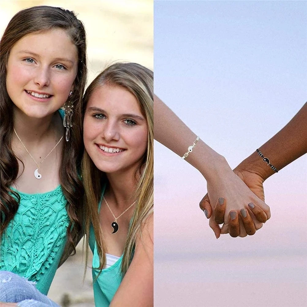 Tai Chi Yin Yang Couple Bracelet Necklace Set Fashion Alloy Pendant Adjustable Braid Chain Bracelets Lover Best Friend Gift bracelet jewelry