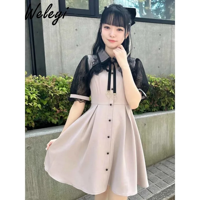 

Jirai Kei Rojita Dress Japanese Women's Sweet Mine Series Mass Production Doll Collar Love Pendant Lace Stitching Jumpsuit Frock