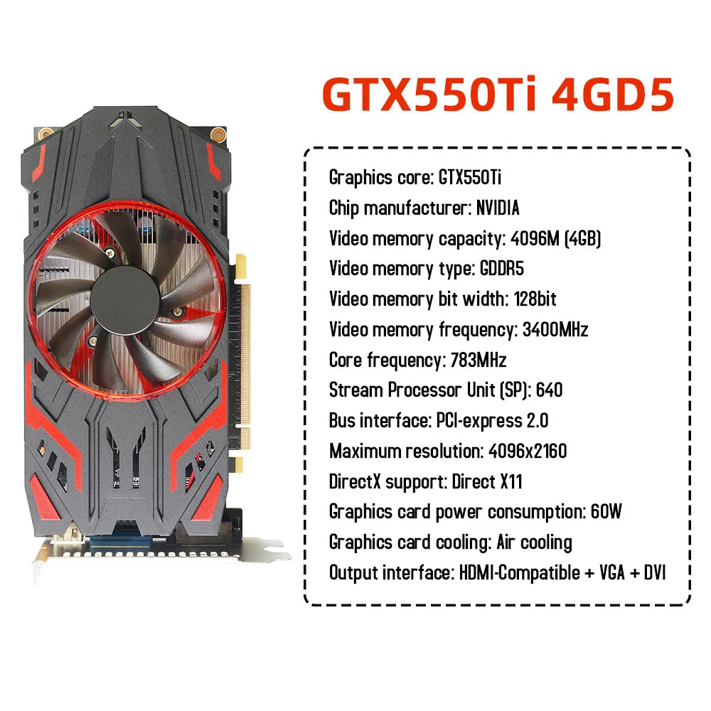 external graphics card for pc Computer Graphic Card GTX550Ti 4GB 128bit GDDR5 NVIDIA PCI-Express 2.0 4GB Gaming Video Cards with Cooling Fan Accessories external graphics card for pc Graphics Cards