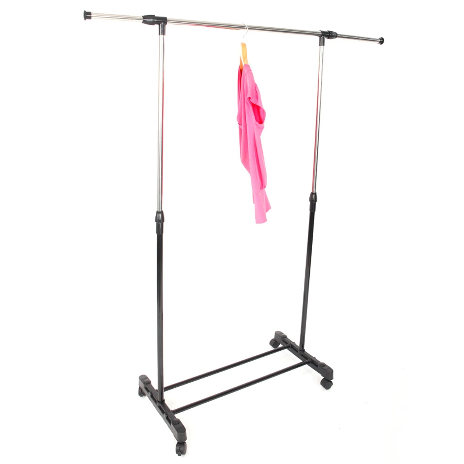 Single-bar Vertical & Horizontal Stretching Stand Clothes Rack with Shoe Shelf YJ-02 Black & Silver 5
