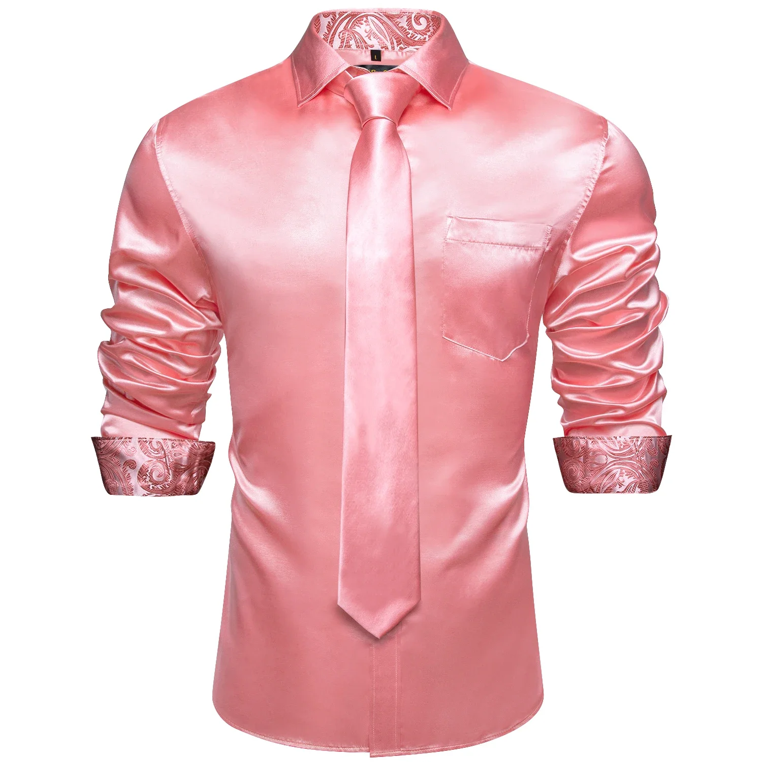 Men's Purple Satin Luxury Dress Shirts Silk Smooth Soild Wedding Party Social Tuxedo Prom Shirt Long Sleeve Top Casual Men Cloth