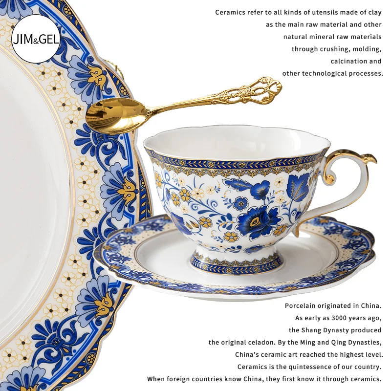 

Сине-белая чайная чашка в европейском стиле Цветочная чайная чашка Женская Высококачественная Изысканная Ретро Роскошная английская кофейная чашка для послеобеденного чая
