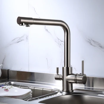 BAKALA Filter Kitchen Faucet Drinking Water Kitchen Tap Deck Mounted Dual Handles 3-Way Hot Cold Water Mixer
