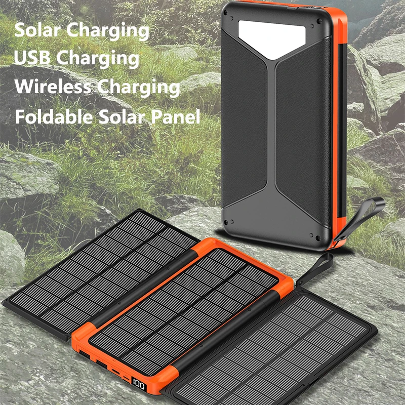 

Solar Power Bank 20000mAh LED Light Digital Display Qi Wireless Charger Powerbank for iPhone 14 Samsung Huawei Xiaomi Poverbank