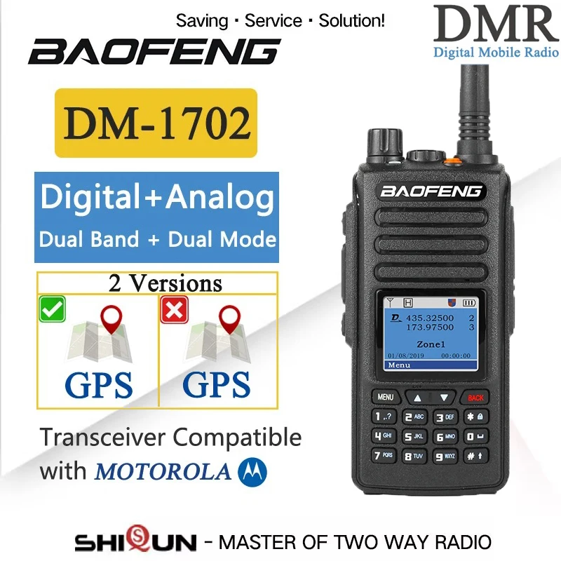 Baofeng DM-1702 DMR Radio GPS Digital Two Way Radio Dual Band Mode Tier1 Tier2 Analog DM1702 Dual Upgraded DM-1701 DR1801 Radios