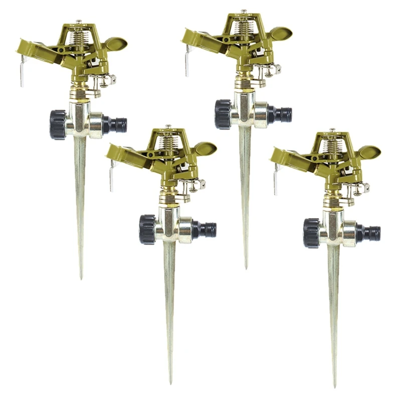 

4Pcs Pulsating Sprinklers With Brass Nozzle Heavy Duty Water Sprinkler Head Sprinklers Base Forarea Lawn Patio Garden