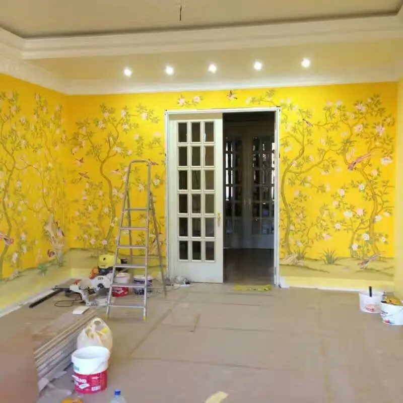 HAND-MADE silk Wallpapers Hand-Painted Flowers/Birds for Bedroom/Living/Study/Dining Room/Porch/Sofa/TV wallcovering