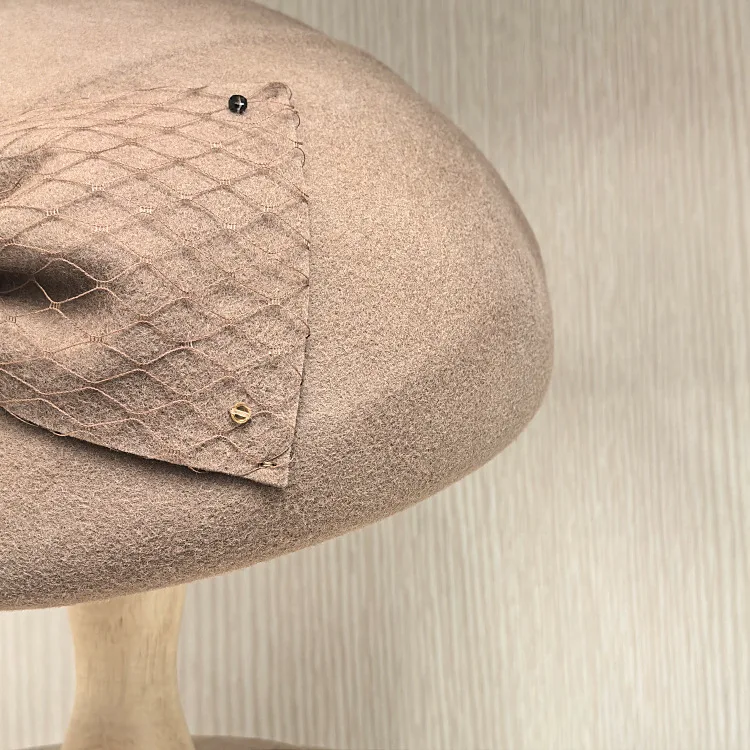 Wolle Filz Baskenmütze Winter mützen für Frauen Bogen Schleier Fascinator Hut elegante Cocktail Pillbox Hut Hochzeit Braut Kirche Tee Party Hut – Detail 7