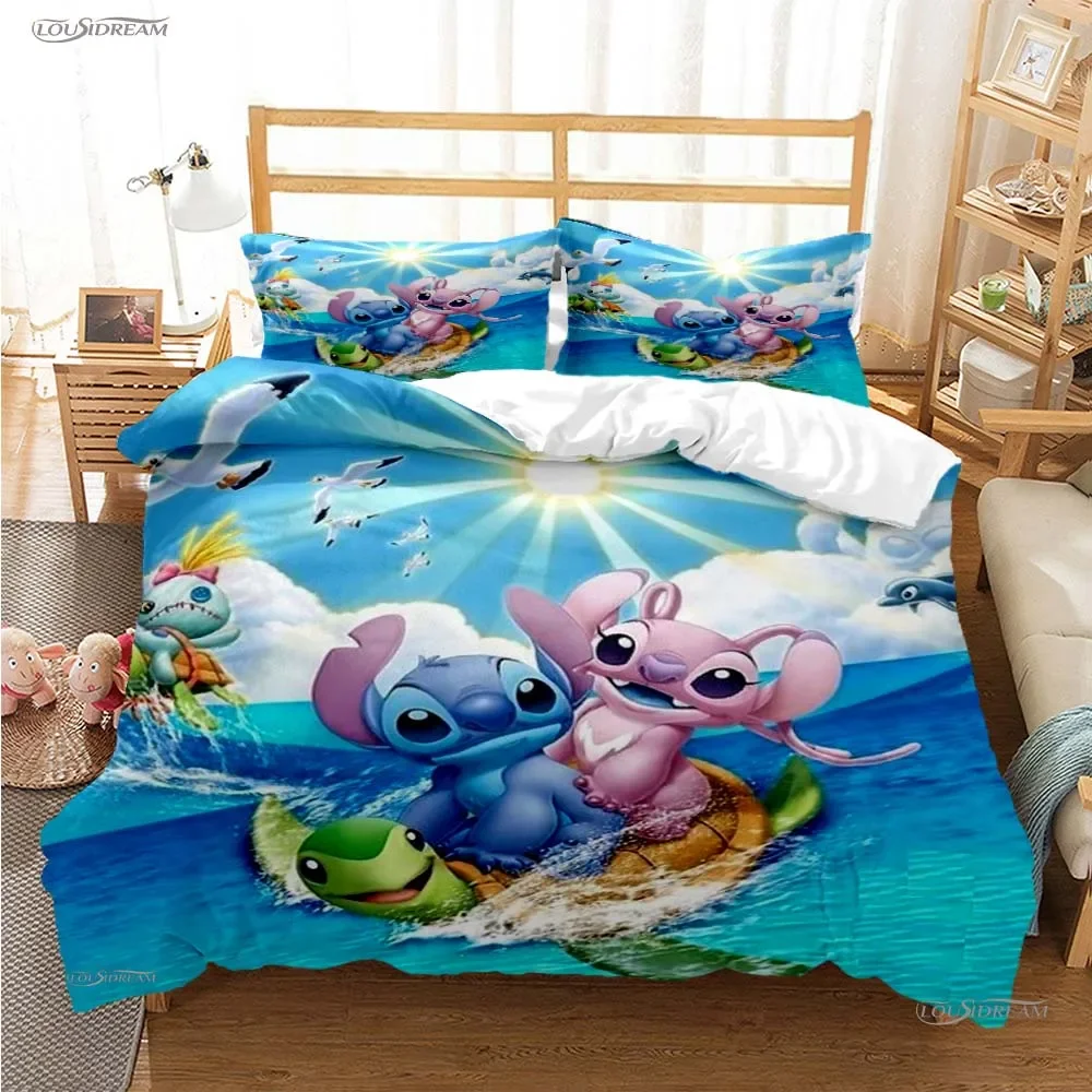 Disney Stitch Cartoon Cut All Season Duvet Cover Comforter Bedding Set Soft Quilt Cover and Pillowcases Single/Double/Queen/King