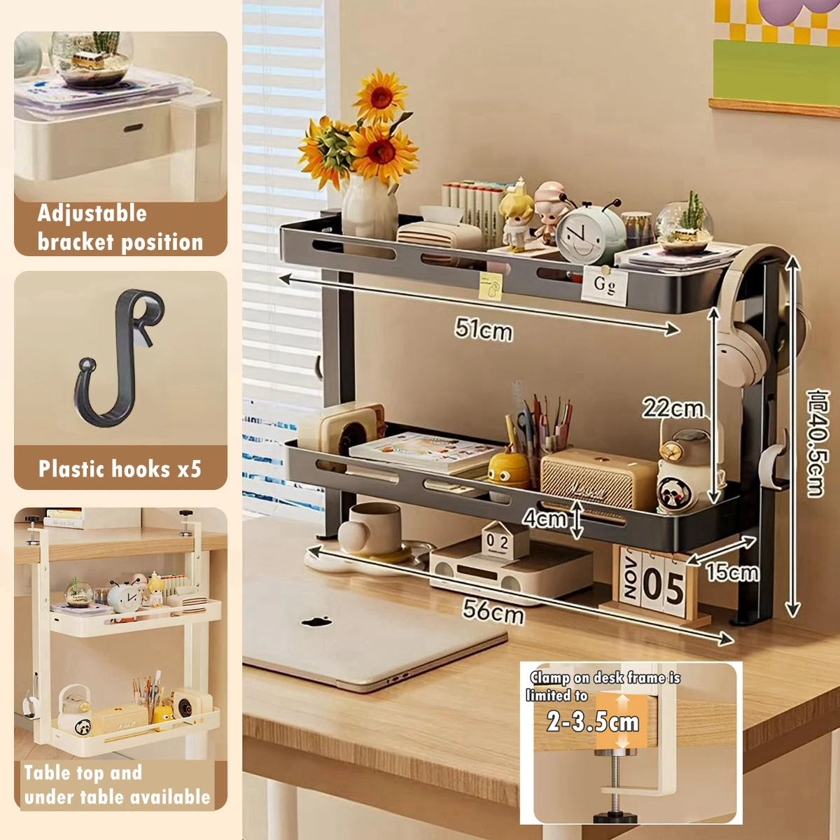 2Layer Desktop Storage Shelf Office Table Stationery Bookshelf Rak Desktop 0rganizer Meja Desktop Organizing Rack