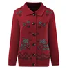 Print Mother Sweater Cardigan Top 60-80 Years Old Middle-Aged Elderly Women's Woolen Jacket Spring Autumn Knitted Shirt 2