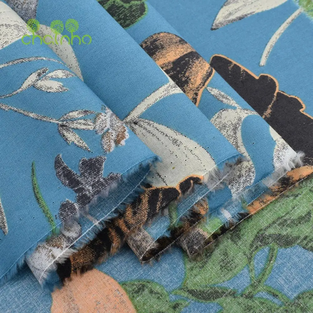 Chainho,Printed Plain Weave Poplin Cotton Fabric,Patchwork Cloth,DIY Quilting Sewing Material,Floral Series,3 Big Sizes,15PC12