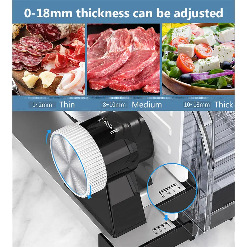 JIQI Household Commercial Foldable Lamb Roll Slicer 0-18mm Thickness Adjustable Pure Copper Motor Vegetable Meat Slicing Machine 6