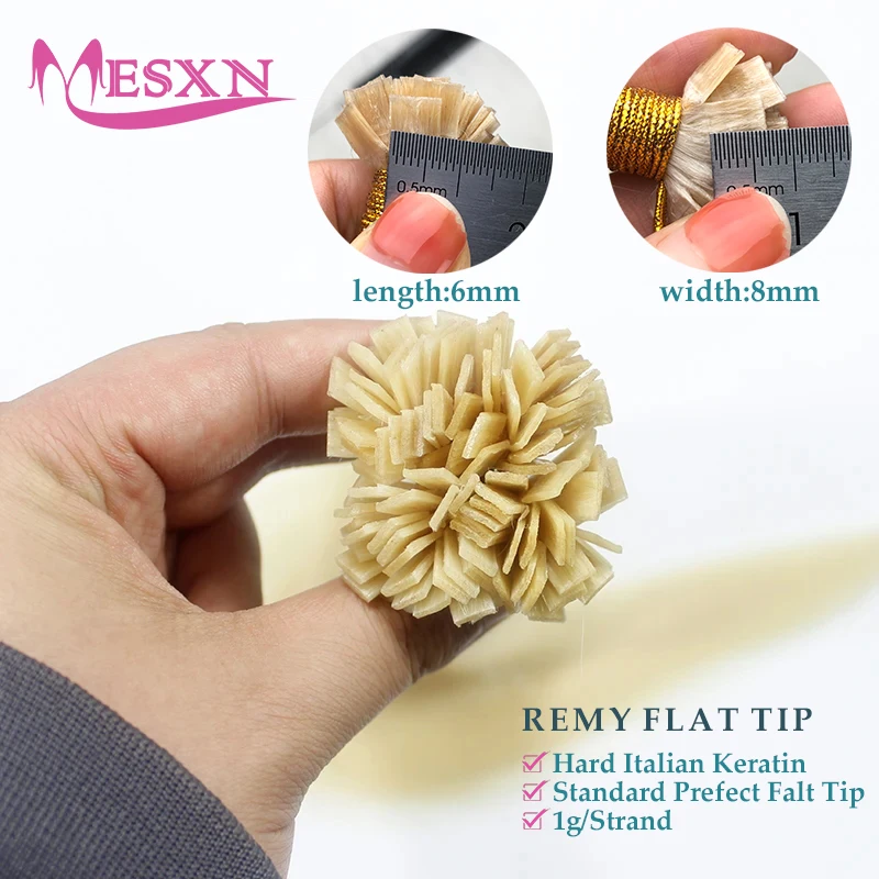MESXN Extensioni per capelli con punta piatta 100% veri capelli umani Extensioni lisce naturali Colore castano biondo 16-24 pollici 1 g/filo - immagine 2