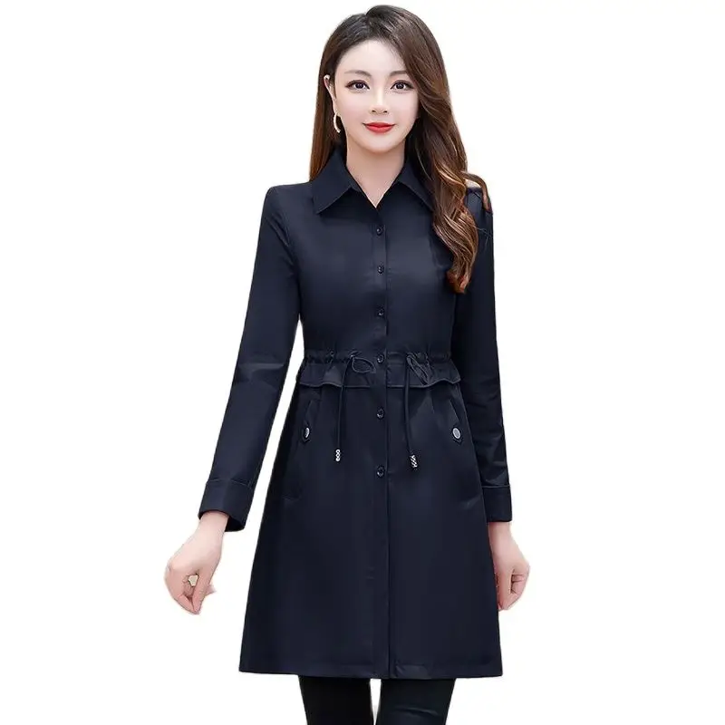 Single-layer Thin Windbreaker Women's Long Section  Spring And Autumn New Korean Version Of Slim High-end  Fashion Spring Coat 3pcs 70mmgx200 220 cylinder head gasket   thin section fit predator 212cc high compression performance head gasket 010 70mm