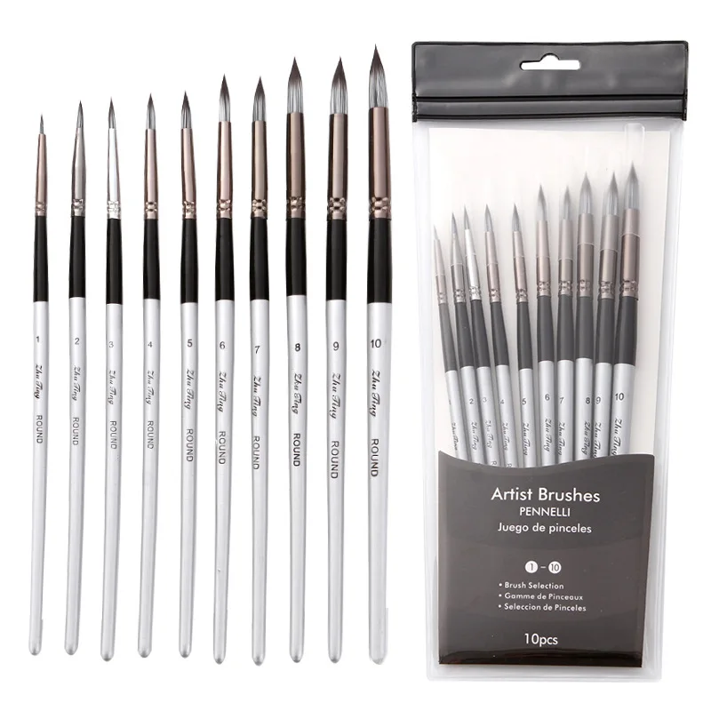 Professional Nylon Hair Wood Handle Watercolor Gouache Oil painting Face Body Paint Art Brush Set 5
