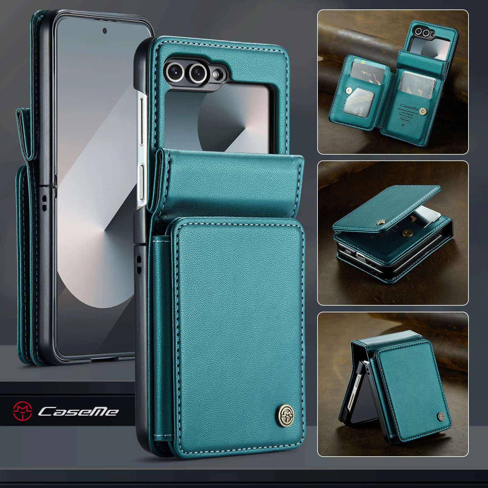 Leder Brieftasche Kartenhalter Fall für Samsung Galaxy Z Flip 6 5 4 3 5G Flip6 Geldbörse Tasche RFID Multifunktionale Abdeckung_voghion.com