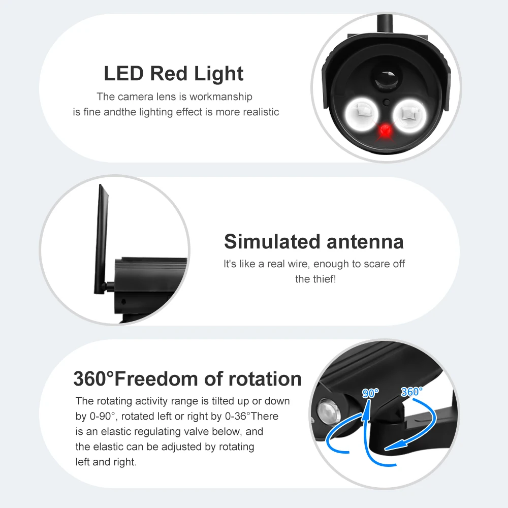Solar Security Camera Outdoor Waterproof Simulation Dummy CCTV Surveillance Lighting Rotation No Wiring Required
