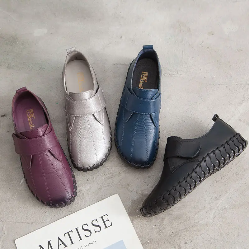 حذاء باليه فاخر من الجلد الطبيعي للنساء ، حذاء بدون كعب للأم ، حذاء للعمل ، حذاء أسود ، جديد ، عالي الجودة ، مقاس كبير 42