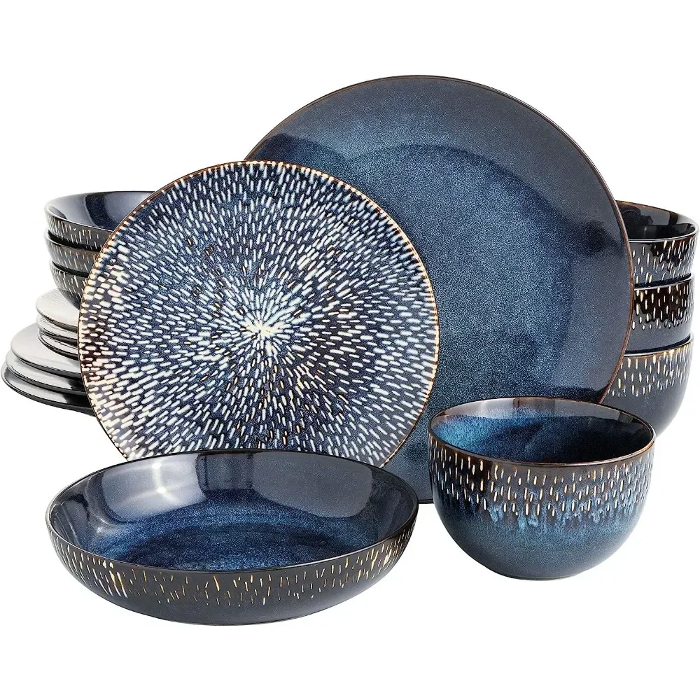 

Gibson Elite Matisse 16 Piece Double Bowl Dinnerware Set, Cobalt Blue