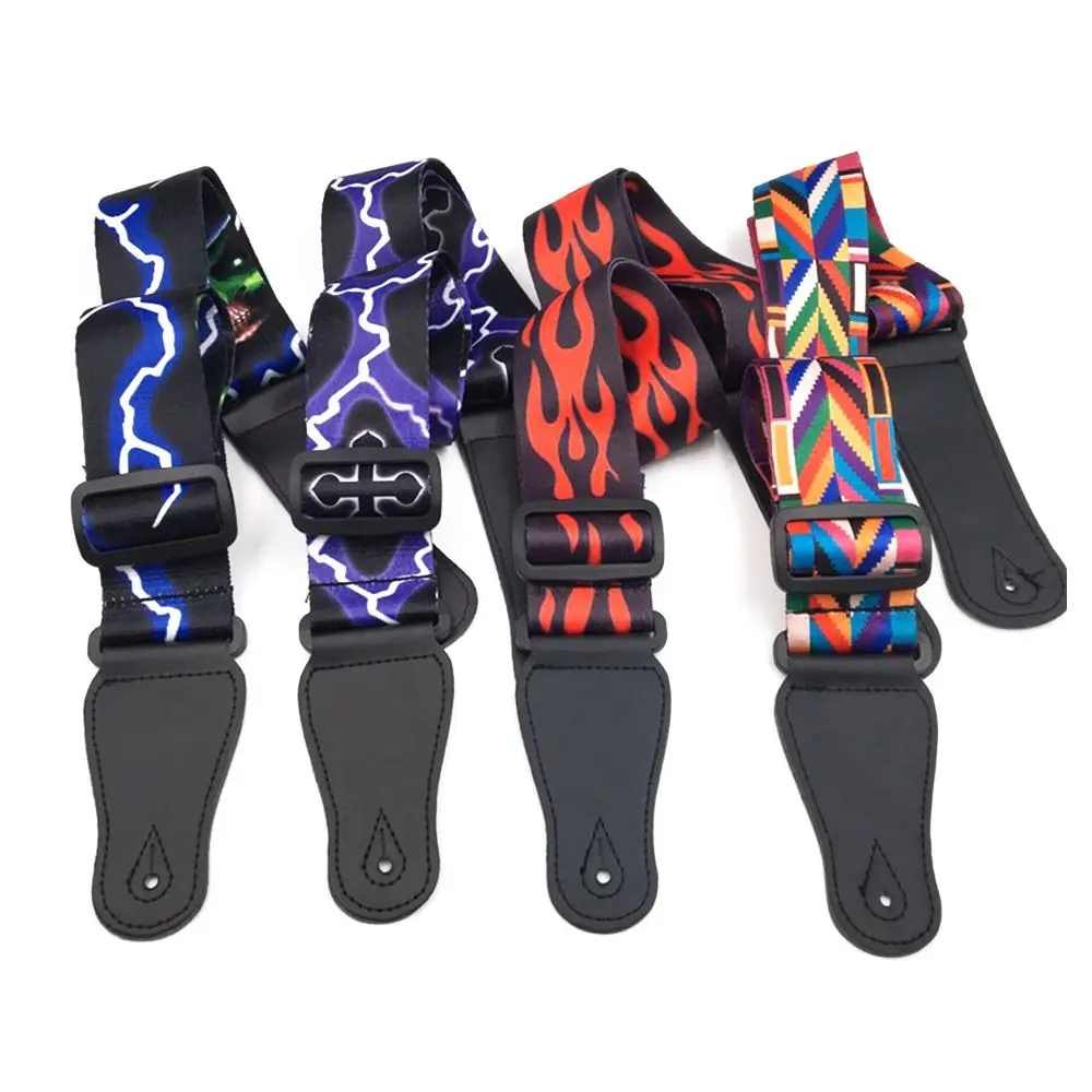 Multi-Farbe Gitarre Strap Einstellbare Gitarre Gürtel Bunte Druck Nylon Gitarre Straps Bass Akustische Elektrische Gitarre Zubehör – Detail 6