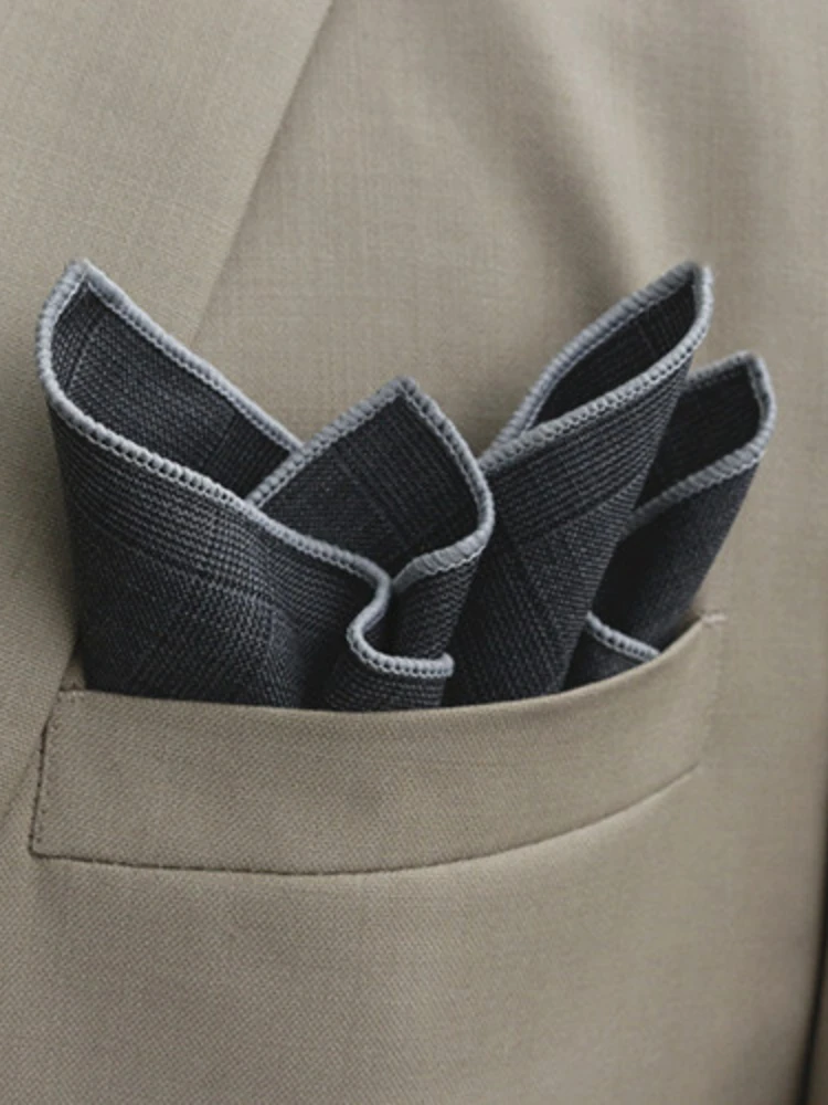 23cm Luxury Grey Wool Pocket Square For Men Vintage Plaid Striped Handkerchief Soft Skinny Hanky Banquet Cravat Suit Accessories