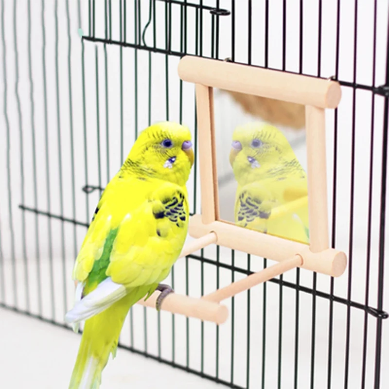 Bird Mirror Wooden Interactive Play Toy With Perch for Small Parrot Budgies Parakeet Cockatiel Conure Lovebird Cage Accessories