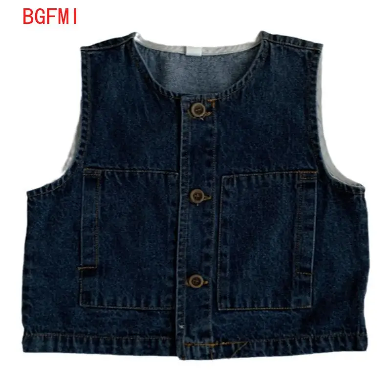 Korean 2-7 Year Spring Children Boys Denim Vest Sleeveless Single Breasted V Neck Kid Boys Coat Cotton Thin Baby Vest