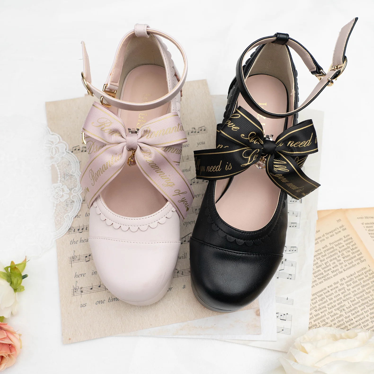 Japanese Mine Mass-Produced Letter Ribbon Shoe Clip Sweet Shoe Buckle Uniform Shoes Black Pink Hair Clips Female Girls