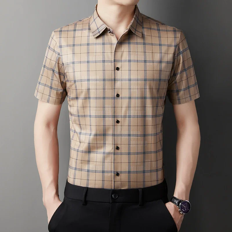 2024 Summer New Men's Business Casual Printed Short Sleeved Shirt Fashion Comfortable Wrinkle Resistant Top 4