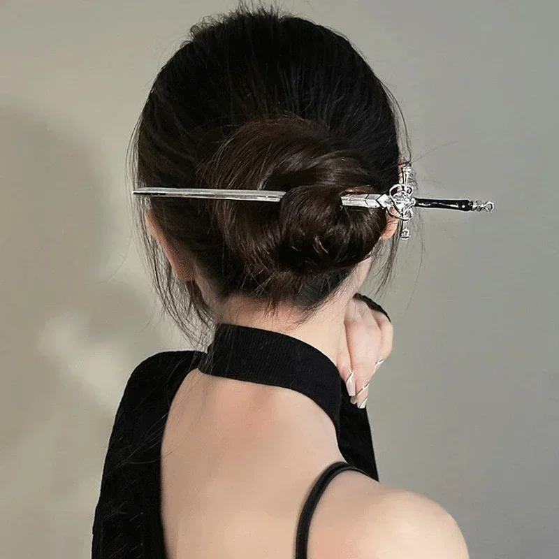 Hair Stick Vintage Punk Metal Sword Hairpin Chinese Simple for Women DIY Hairstyle Hair Dish Accessories Trendy
